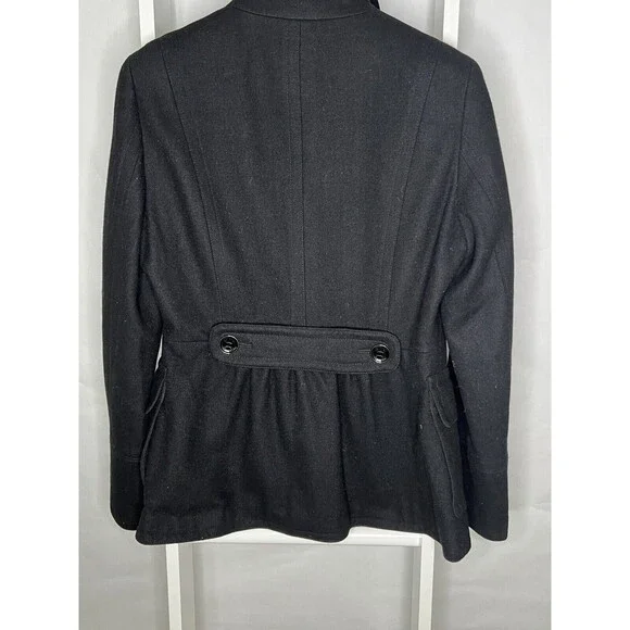 Calvin Klein Peacoat Womens 10 Black Jacket Wool Double Breasted Pocket Neck - Picture 3 of 16
